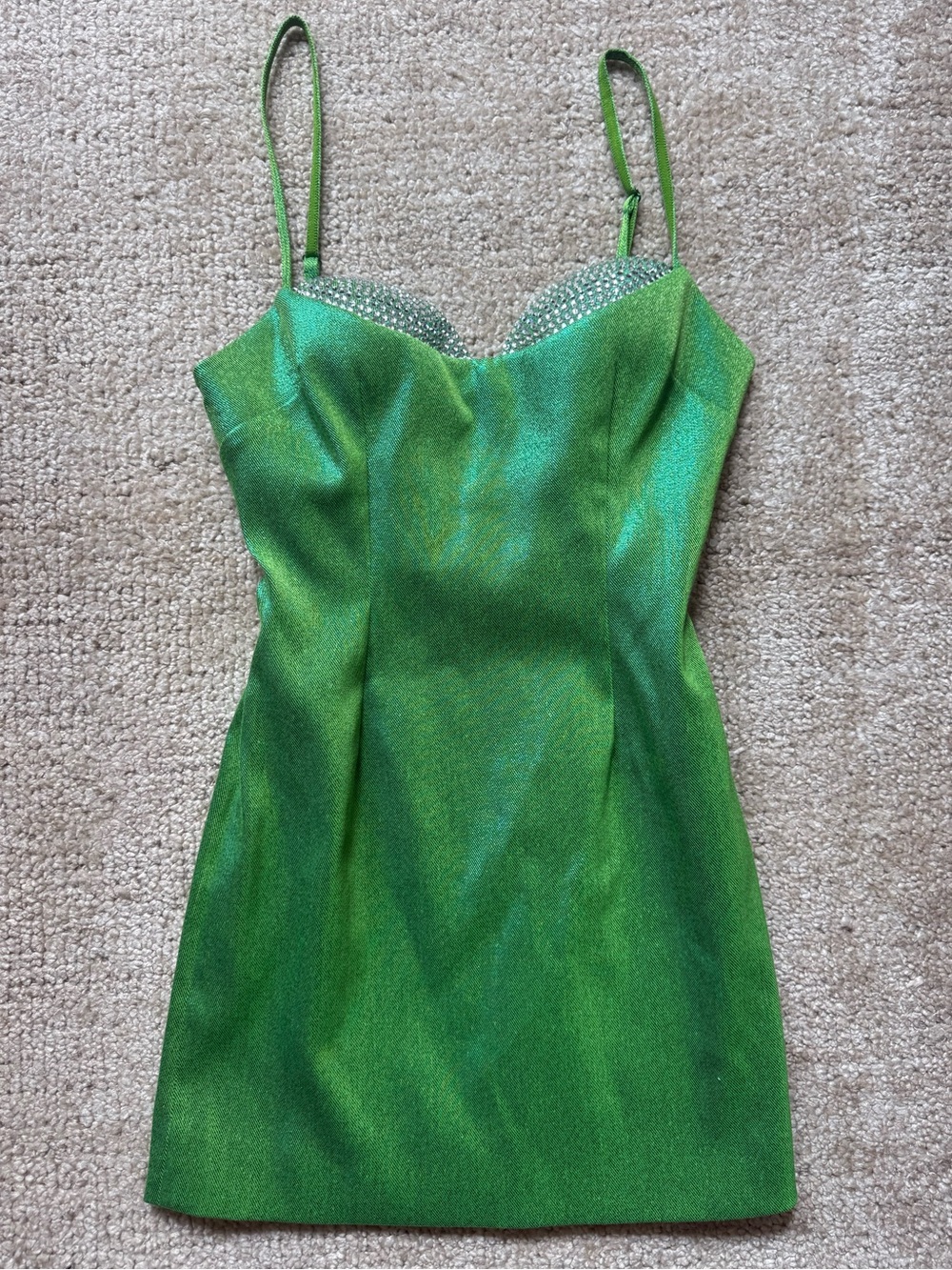 Area Green Sparkle Slip Dress with Embellished Bust